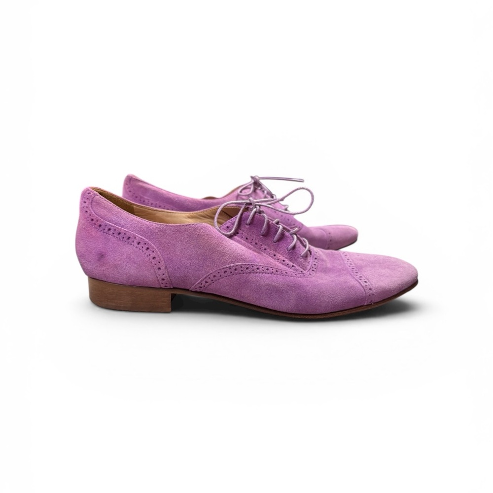 JCREW Lavender Suede Oxford Shoes - Stylish Lace-Up Flats Size 9